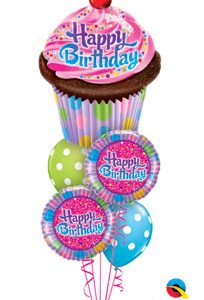 Frosted Cupcake Birthday Balloon Bouquet