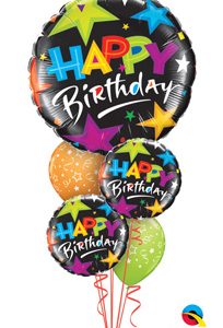Happy-Birthday-Black-Stars Balloon Bouquet